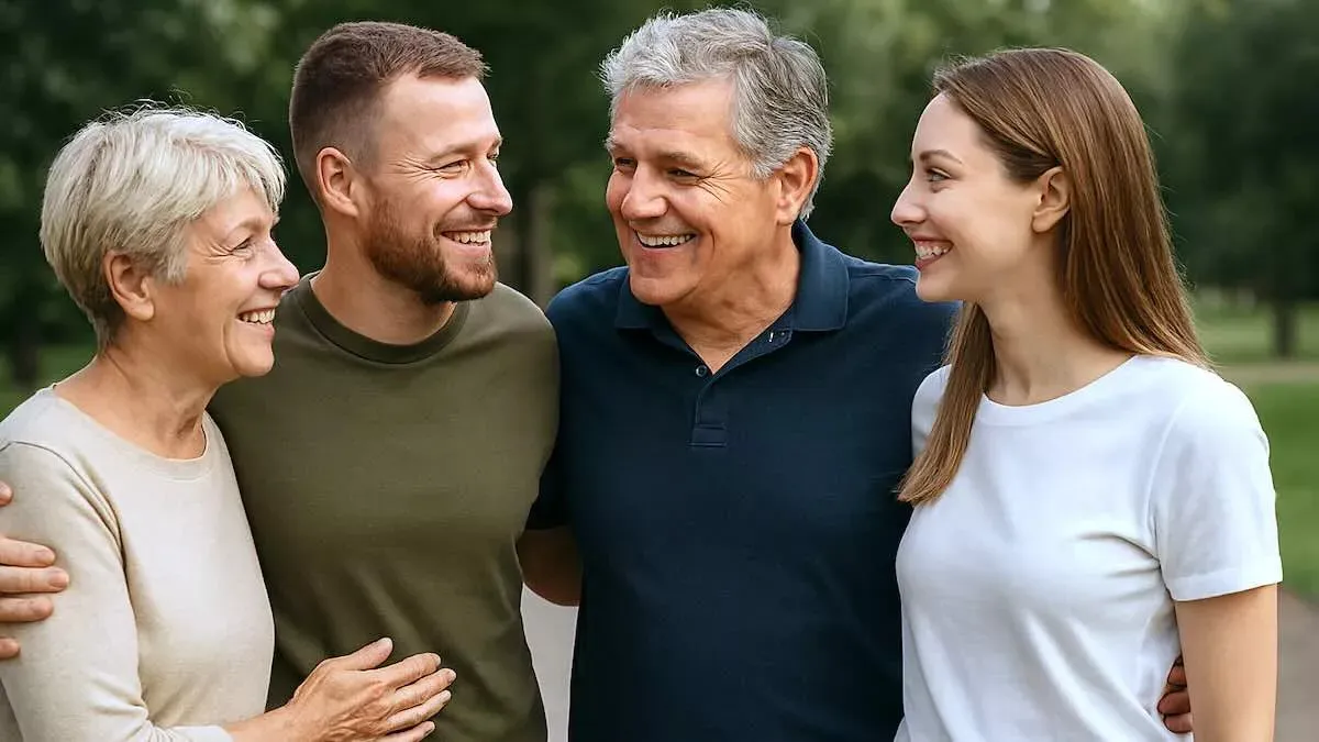 Adultes et seniors souriants en extérieur